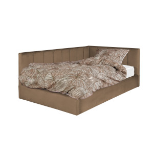 Pat Tapitat Ravel Junior, Dimensiune Saltea 120 x 200 Cm, Cu Somiera Rabatabila Si Panou Stanga, Maro