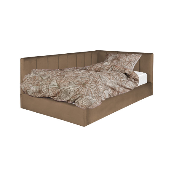 Pat Tapitat Ravel Junior, Dimensiune Saltea 120 x 200 Cm, Cu Somiera Rabatabila Si Panou Stanga, Maro