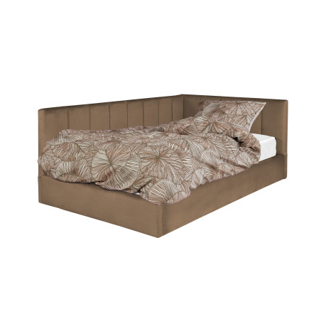 Pat Tapitat Ravel Junior, Dimensiune Saltea 120 x 200 Cm, Cu Somiera Rabatabila Si Panou Stanga, Maro-01