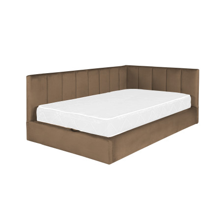 Pat Tapitat Ravel Junior, Dimensiune Saltea 120 x 200 Cm, Cu Somiera Rabatabila Si Panou Stanga, Maro-01