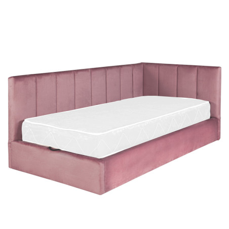Pat Tapitat Ravel Junior, Dimensiune Saltea 120 x 200 Cm, Somiera Rabatabila Si Panou Stanga, Roz-01