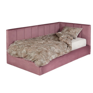 Pat Tapitat Ravel Junior, Dimensiune Saltea 120 x 200 Cm, Somiera Rabatabila Si Panou Stanga, Roz