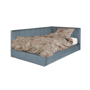 Pat Tapitat Ravel Junior, Dimensiune Saltea 120 x 200 Cm, Somiera Rabatabila Si Panou Stanga, Albastru