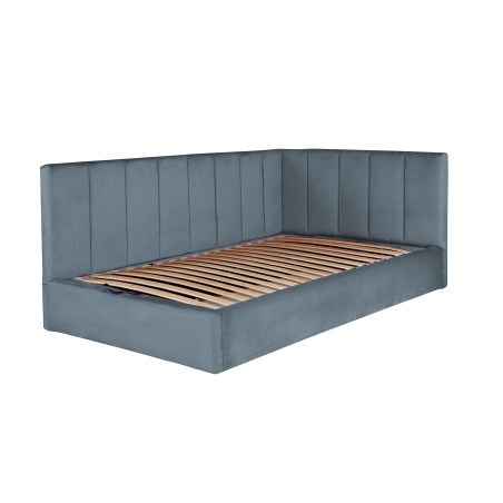 Pat Tapitat Ravel Junior, Dimensiune Saltea 120 x 200 Cm, Somiera Rabatabila Si Panou Stanga, Albastru-01