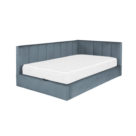Pat Tapitat Ravel Junior, Dimensiune Saltea 120 x 200 Cm, Somiera Rabatabila Si Panou Stanga, Albastru-01