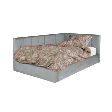 Pat Tapitat Ravel Junior, Dimensiune Saltea 120 x 200 Cm, Somiera Rabatabila Si Panou Stanga, Gri-01