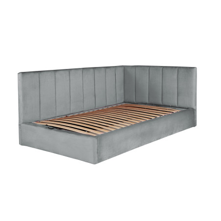 Pat Tapitat Ravel Junior, Dimensiune Saltea 120 x 200 Cm, Somiera Rabatabila Si Panou Stanga, Gri-01