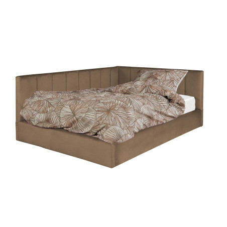 Pat Tapitat Ravel Junior, Dimensiune Saltea 140 x 200 Cm, Cu Somiera Rabatabila Si Panou Stanga, Maro-01