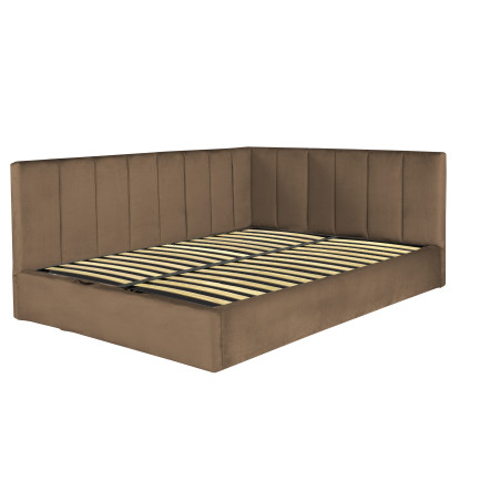 Pat Tapitat Ravel Junior, Dimensiune Saltea 140 x 200 Cm, Cu Somiera Rabatabila Si Panou Stanga, Maro-01