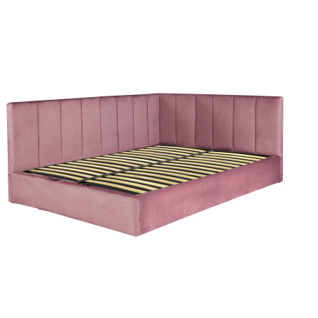 Pat Tapitat Ravel Junior, Dimensiune Saltea 140 x 200 Cm, Somiera Rabatabila Si Panou Stanga, Roz-01