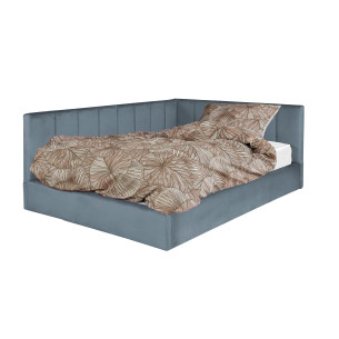 Pat Tapitat Ravel, Dimensiune Saltea 140 x 200 Cm, Somiera Rabatabila Si Panou Stanga, Albastru