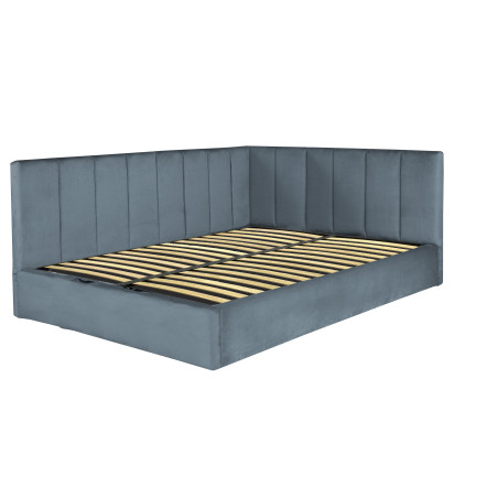 Pat Tapitat Ravel, Dimensiune Saltea 140 x 200 Cm, Somiera Rabatabila Si Panou Stanga, Albastru-01