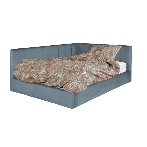 Pat Tapitat Ravel Junior, Dimensiune Saltea 140 x 200 Cm, Somiera Rabatabila Si Panou Stanga, Gri