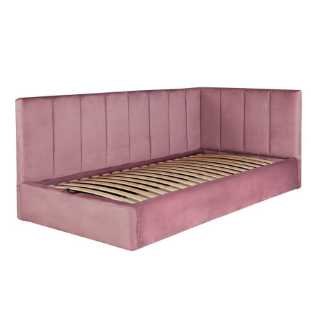 Pat Tapitat Ravel, Dimensiune Saltea 90 x 200 Cm, Somiera Rabatabila Si Panou Stanga, Roz-01