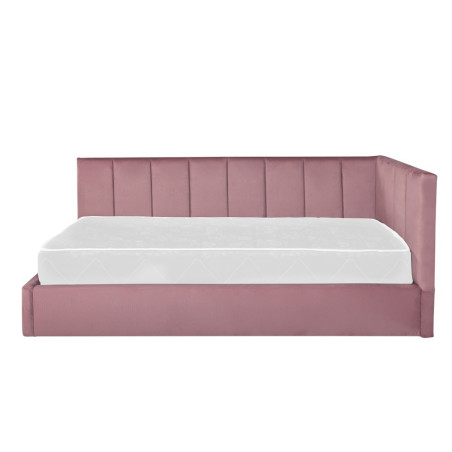 Pat Tapitat Ravel, Dimensiune Saltea 90 x 200 Cm, Somiera Rabatabila Si Panou Stanga, Roz-01