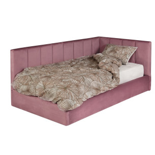 Pat Tapitat Ravel, Dimensiune Saltea 90 x 200 Cm, Somiera Rabatabila Si Panou Stanga, Roz