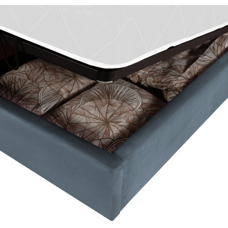 Pat Tapitat Ravel Junior, Dimensiune Saltea 90 x 200 Cm, Somiera Rabatabila Si Panou Stanga, Albastru-01