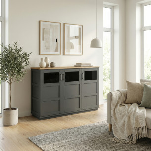 Comoda Bar Cu 3 Usi Alpina Graphit Matt, 166 Cm