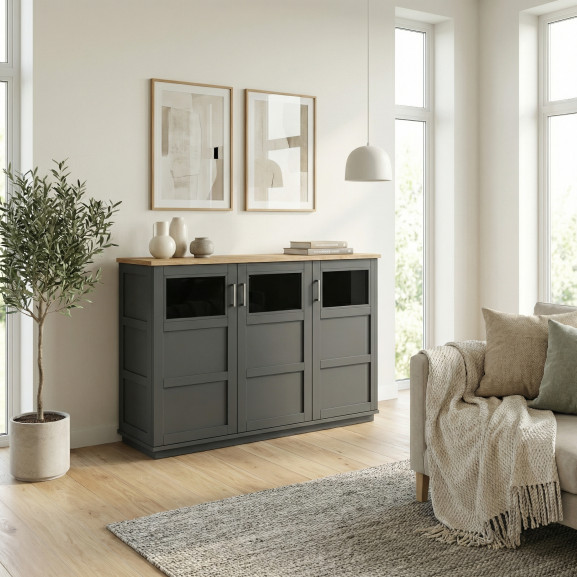 Comoda Bar Cu 3 Usi Alpina Graphit Matt, 166 Cm