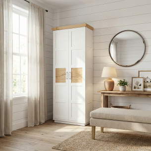 Dulap 2 Usi Alpina, Vopsit Alb, Furniruit, 75 Cm