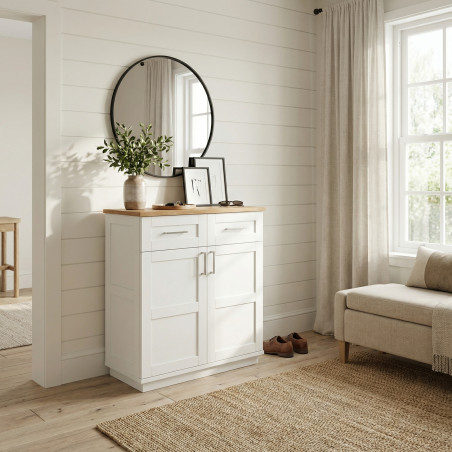 Comoda Alpina 2 Usi Si 2 Sertare, Vopsit Alb, Furniruit, 89.5 Cm-01