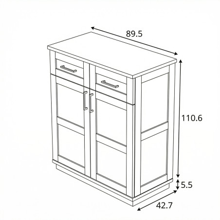 Comoda Alpina 2 Usi Si 2 Sertare, Vopsit Alb, Furniruit, 89.5 Cm-01