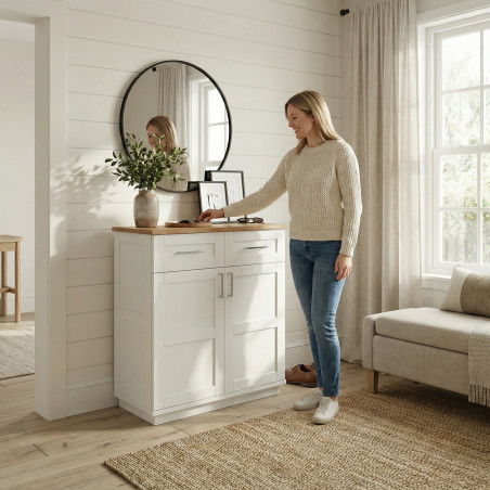 Comoda Alpina 2 Usi Si 2 Sertare, Vopsit Alb, Furniruit, 89.5 Cm-01