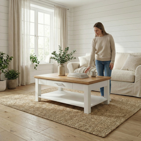 Masa Cafea Alpina, Alb Si Natur, Furniruita, 115 x 70 Cm-01