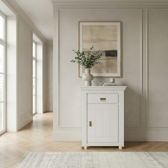 Comoda Cu 1 Usa Si 1 Sertar Saint Tropez Alb, Vopsit, 77.8 Cm