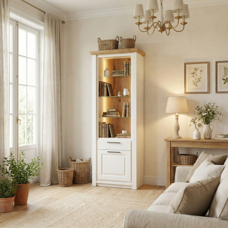 Biblioteca 1 Usa Si 1 Sertar Thuxon Alb, Alb Si Natur, Furniruit 74.2 Cm-01