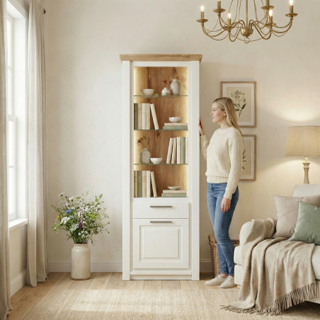 Biblioteca 1 Usa Si 1 Sertar Thuxon Alb, Alb Si Natur, Furniruit 74.2 Cm-01