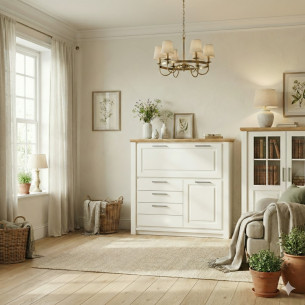 Secretar Cu 2 Usi Si 3 Sertare Thuxon, Alb, Furniruit, 139.7 Cm