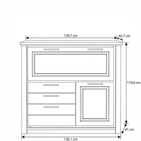 Secretar Cu 2 Usi Si 3 Sertare Thuxon, Alb, Furniruit, 139.7 Cm-01