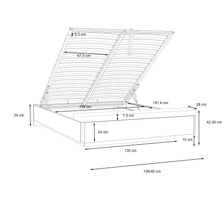 Pat Unbound Cu Dimensiune Saltea 150 x 190 Cm, Capatai Inclus si Somiera RabatabilaRiviera Oak Si Uni Wolfram Grey-01