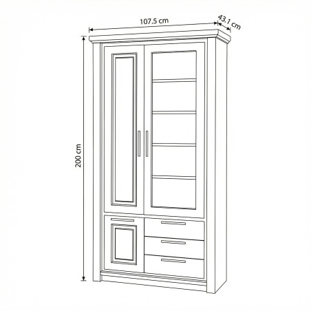 Vitrina Cu 3 Usi Si 3 Sertare Thuxon Alb, Vopsit Si Furniruit Stejar, 107.6 Cm-01