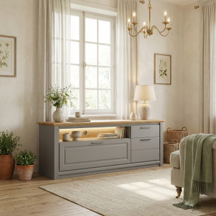 Comoda Tv Cu 3 Usi, 1 Sertar Si 1 Nisa Thuxon Graphit Matt, Vospit Gri, Furniruit Stejar, 210.4 Cm