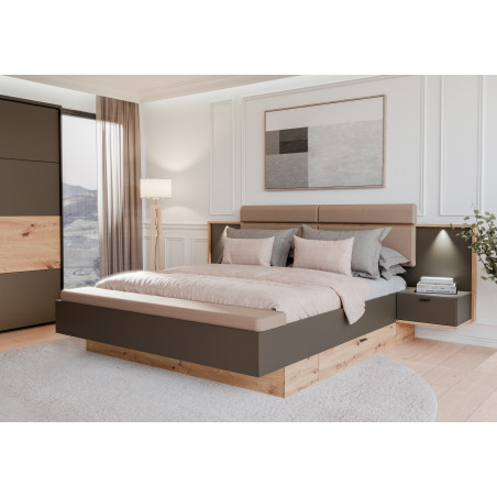 Pat Cu 2 Noptiere Tissint Dimensiunie Saltea 160 x 200 Cm, Artisan Oak-01