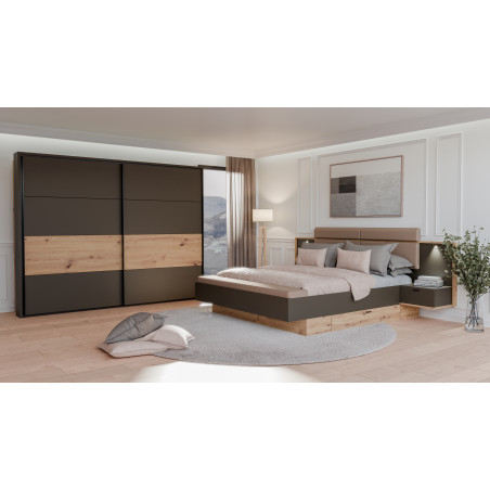 Pat Cu 2 Noptiere Tissint Dimensiunie Saltea 180 x 200 Cm, Artisan Oak-01