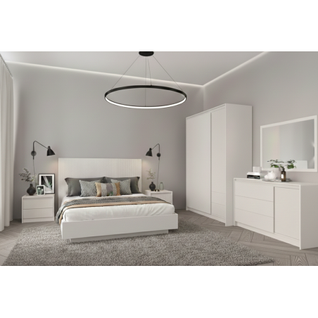 Set Dormitor Cu Comoda Mancester, Pat 160 x 200 Cm, Kashmir Si Gri Deschis-01