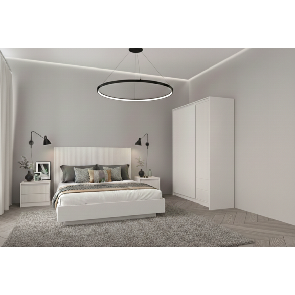 Set Dormitor Mancester, Pat 160 x 200 Cm, Kashmir Si Gri Deschis