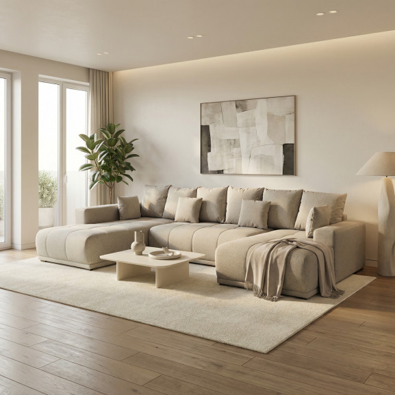 Coltar U Extensibil Otis Stanga, 6 Locuri, Lada Depozitare, Bej, 357 Cm