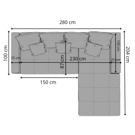 Coltar Extensibil Cu Otoman Dreapta Otis, 5 Locuri, Lada Depozitare, Gri Inchis, 280 Cm-01