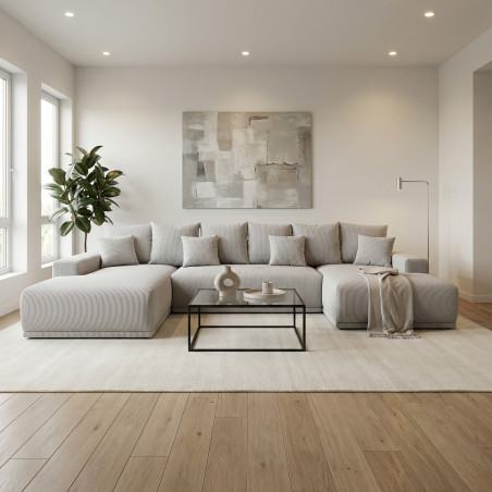 Coltar U Extensibil Otis Stanga, 6 Locuri, Lada Depozitare, Gri deschis, 357 Cm-01