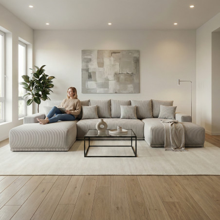 Coltar U Extensibil Otis Stanga, 6 Locuri, Lada Depozitare, Gri deschis, 357 Cm-01