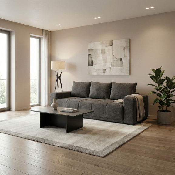 Canapea Extensibila Otis, 3 locuri, Lada Depozitare, Gri Inchis, 240 Cm