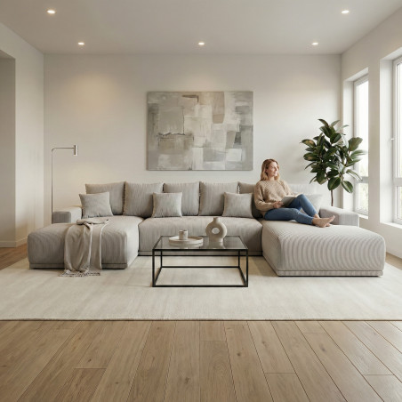 Coltar U Extensibil Otis Dreapta, 6 Locuri, Lada Depozitare, Gri deschis, 357 Cm-01