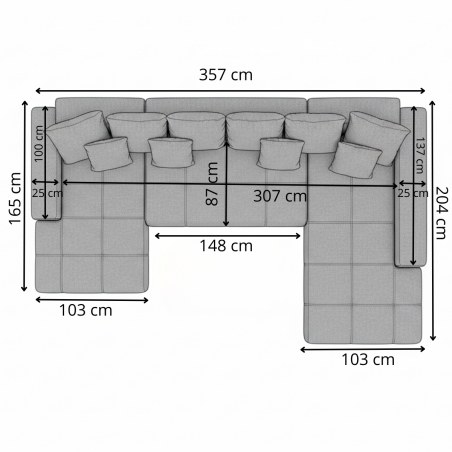 Coltar U Extensibil Otis Dreapta, 6 Locuri, Lada Depozitare, Gri deschis, 357 Cm-01