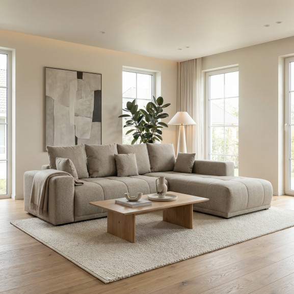 Coltar Extensibil Cu Otoman Dreapta Otis, 5 Locuri, Lada Depozitare, Bej, 280 Cm