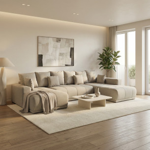 Coltar U Extensibil Otis Dreapta, 6 Locuri, Lada Depozitare, Bej, 357 Cm