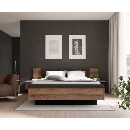Pat Cu Noptiere Rondino, Dimensiune Saltea 160 x 200 Cm, Black Oak Mud Oak-01